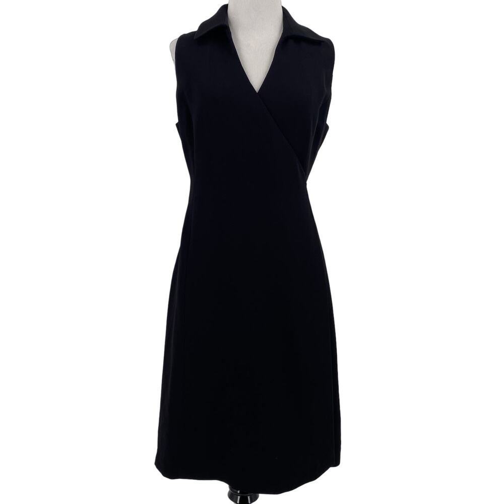 Bloomingdale’s Black Wrap Sleeveless Sheath Dress Size 8P Petite